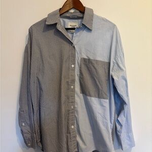 A&F Women’s Oversized Button Up Shirt Blue and Black Checkered